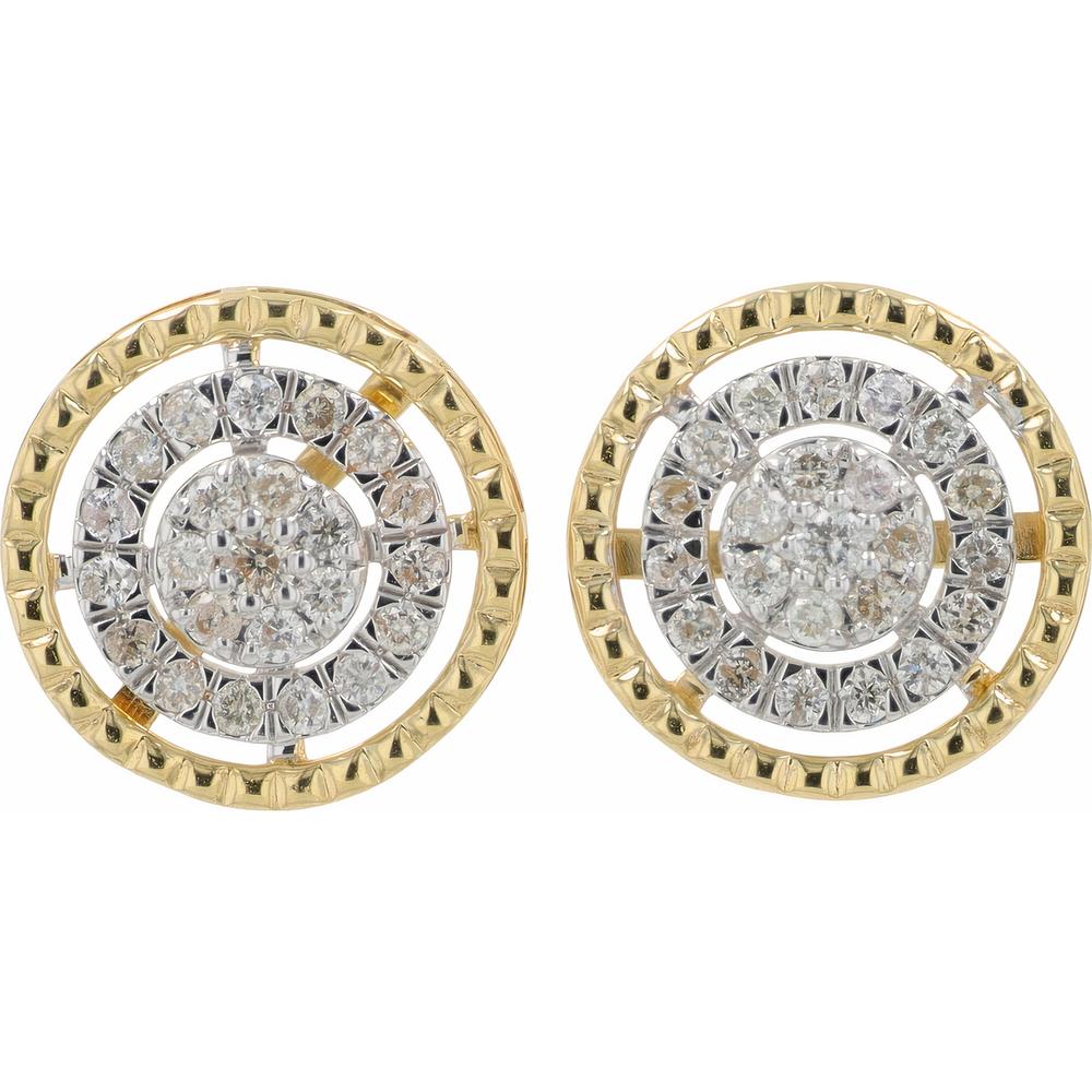 14K Yellow Gold Stud Earrings with Cluster and Halo Diamonds - 0.50 Carats Total Diamond Weight