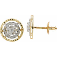 14K Yellow Gold Stud Earrings with Cluster and Halo Diamonds - 0.50 Carats Total Diamond Weight