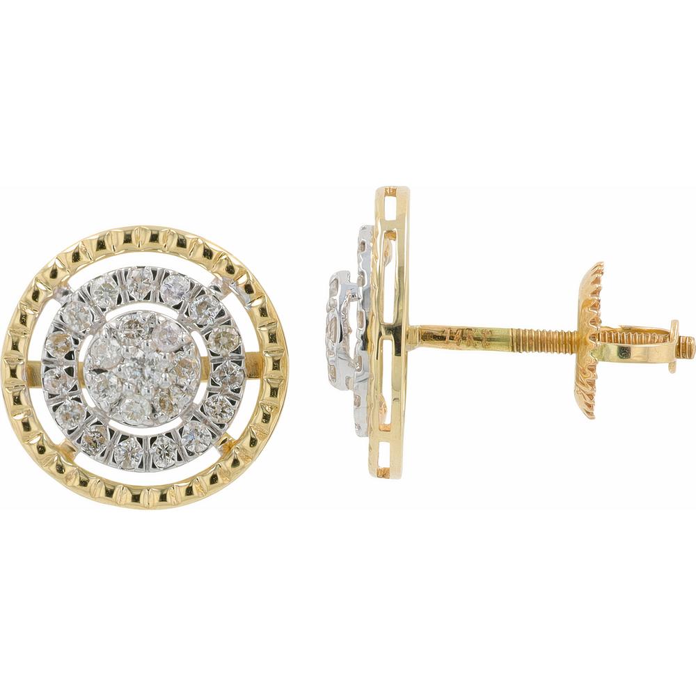 14K Yellow Gold Stud Earrings with Cluster and Halo Diamonds - 0.50 Carats Total Diamond Weight