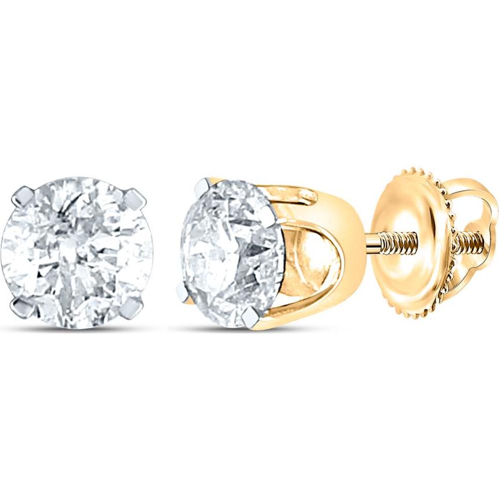 14K Yellow Gold Stud Earrings with Prong-Set Round Diamonds - 1.02 Carat Total Diamond Weight