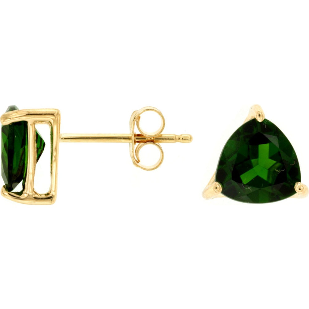 14K Yellow Gold Stud Earrings with Trillion-Cut Russalite Gemstones - 2.50 Carat Total Gem Weight - Royal Jewelry