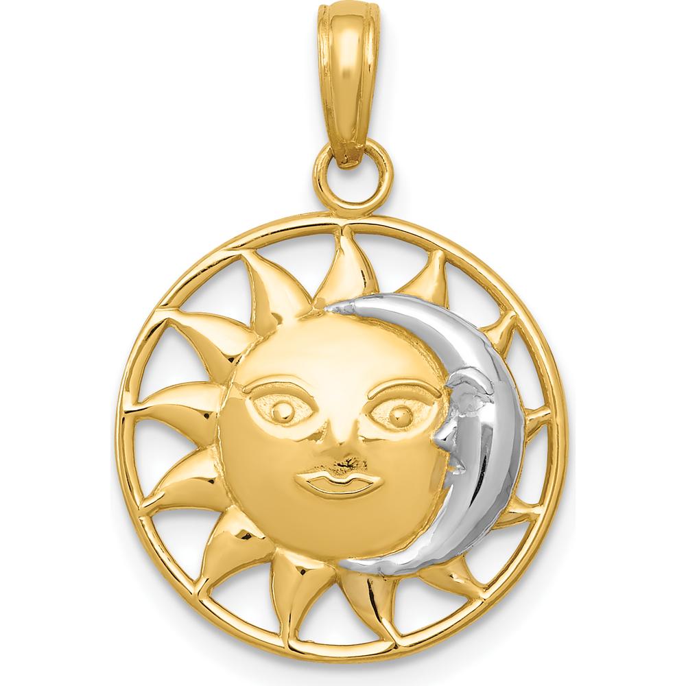 14K Yellow Gold Sun and Moon Pendant with Rhodium Accents - 25mm Length by Oro Pregiato