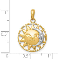 14K Yellow Gold Sun and Moon Pendant with Rhodium Accents - 25mm Length by Oro Pregiato