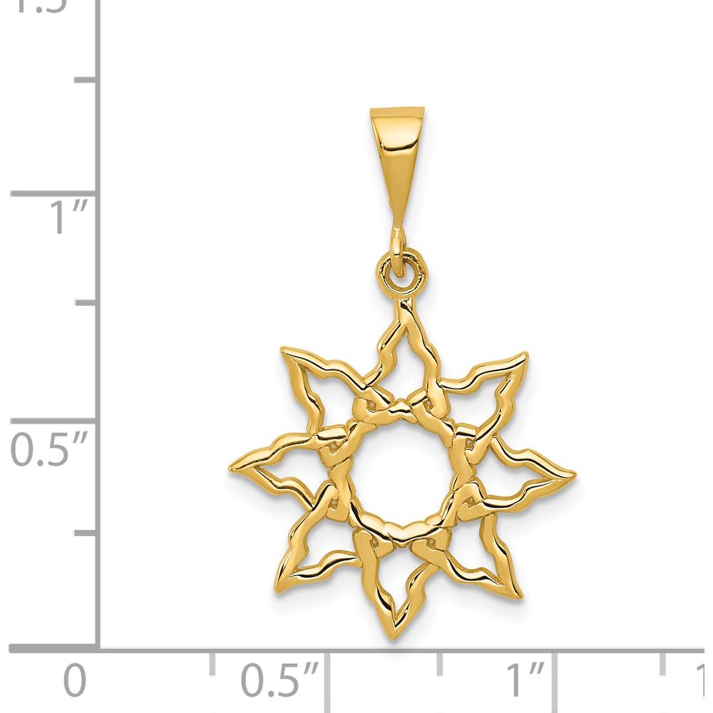 14K Yellow Gold Sun Charm Pendant with Polished Finish - 26mm Length by Oro Pregiato