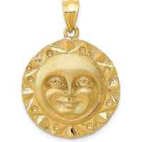14K Yellow Gold Sun Pendant Charm - 29mm Length, 22mm Width by Oro Pregiato