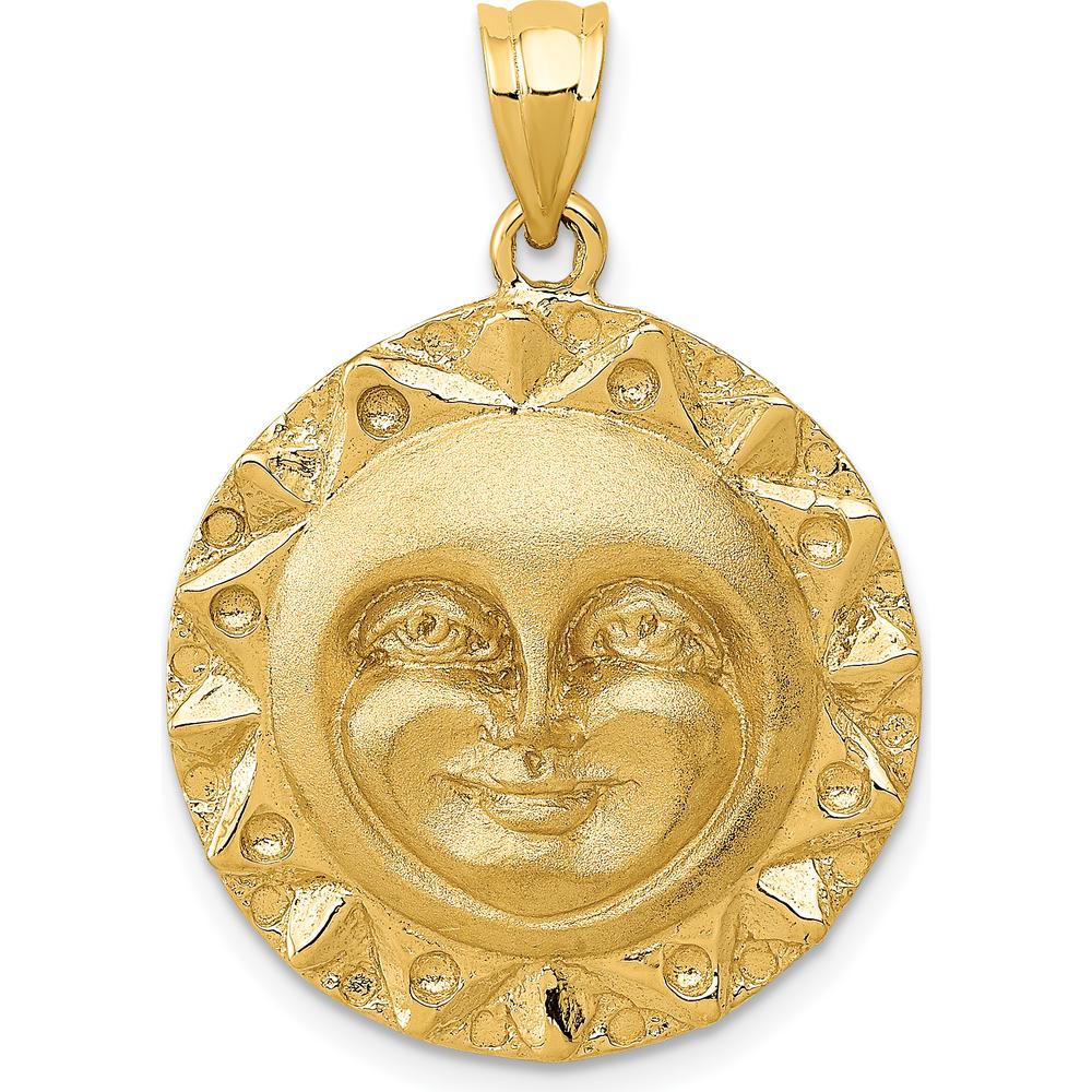 14K Yellow Gold Sun Pendant Charm - 29mm Length, 22mm Width by Oro Pregiato