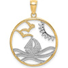 14K Yellow Gold Sun/Sailboat/Water/Seagull Charm with Rhodium Accents - 22.6mm by Oro Pregiato