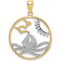 14K Yellow Gold Sun/Sailboat/Water/Seagull Charm with Rhodium Accents - 22.6mm by Oro Pregiato