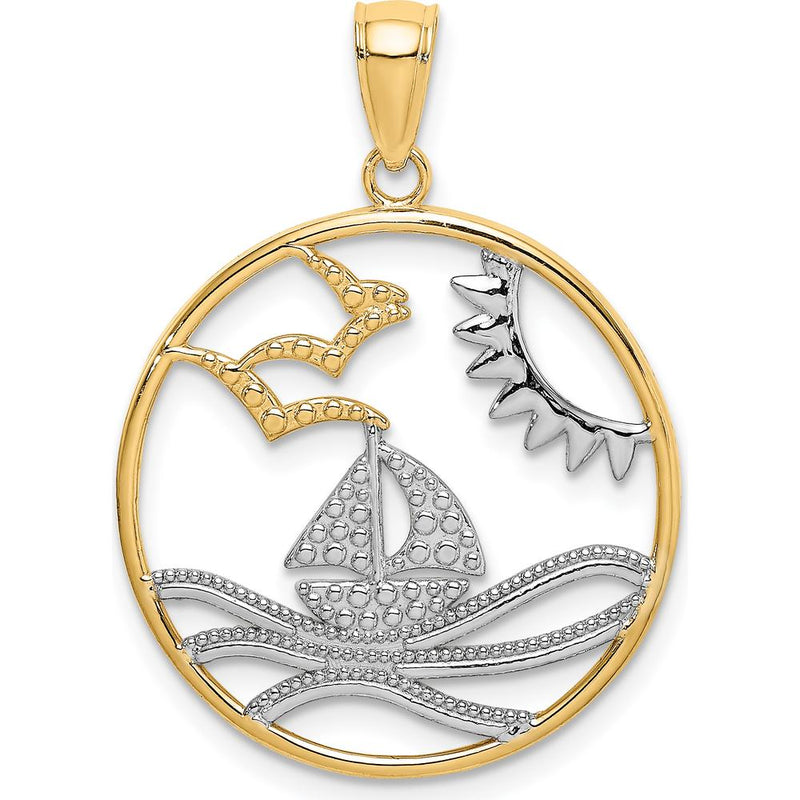 14K Yellow Gold Sun/Sailboat/Water/Seagull Charm with Rhodium Accents - 22.6mm by Oro Pregiato