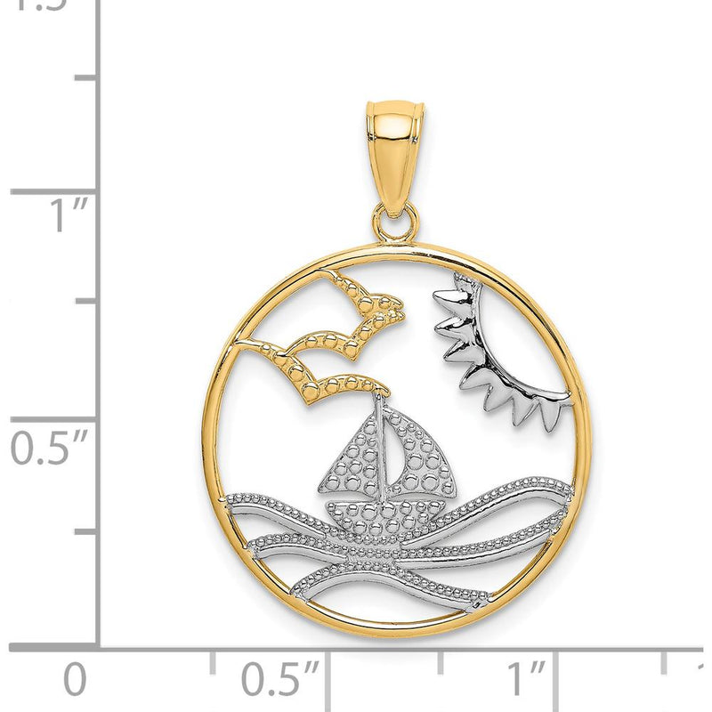 14K Yellow Gold Sun/Sailboat/Water/Seagull Charm with Rhodium Accents - 22.6mm by Oro Pregiato