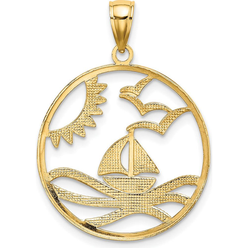 14K Yellow Gold Sun/Sailboat/Water/Seagull Charm with Rhodium Accents - 22.6mm by Oro Pregiato