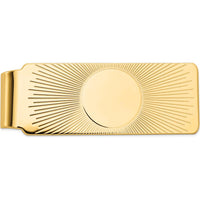 14K Yellow Gold Sunburst Design Engravable Men's Money Clip - Solid Polished Finish, 52mm Length by Oro Pregiato