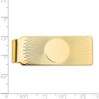 14K Yellow Gold Sunburst Design Engravable Men's Money Clip - Solid Polished Finish, 52mm Length by Oro Pregiato