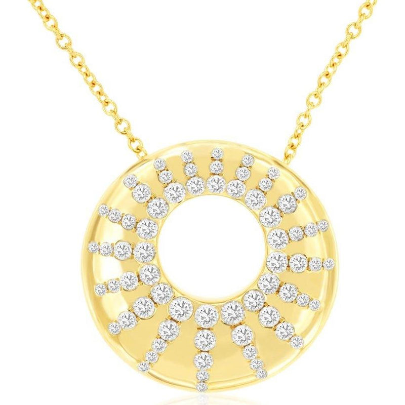 14K Yellow Gold Sunburst Diamond Pendant Necklace - 0.60 Carats Total Diamond Weight