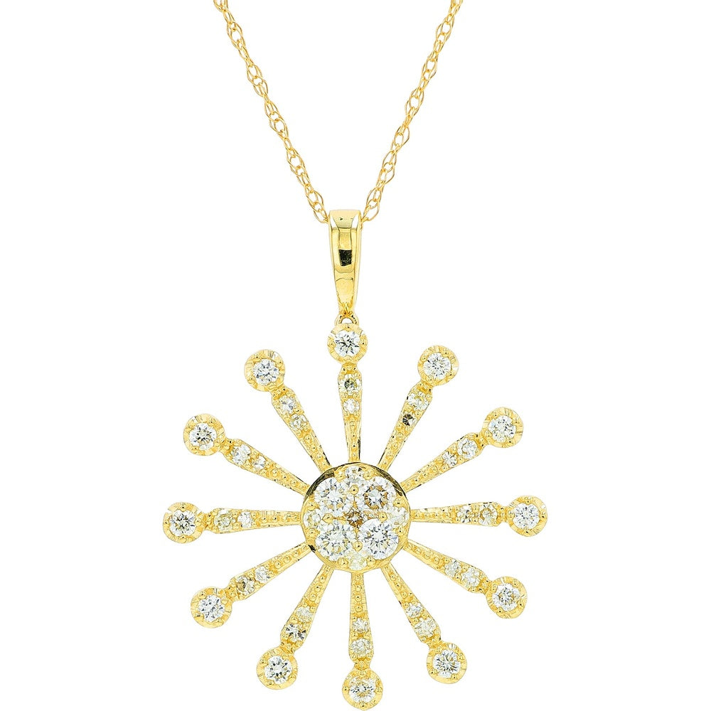 14K Yellow Gold Sunburst Diamond Pendant with Milgrain Detail - 0.42 Carat Total Diamond Weight