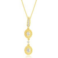 14K Yellow Gold Sunburst Drop Pendant with Channel-Set Bail and Oval Cut Diamonds - 0.29ct Total Diamond Weight - Royal Jewelry