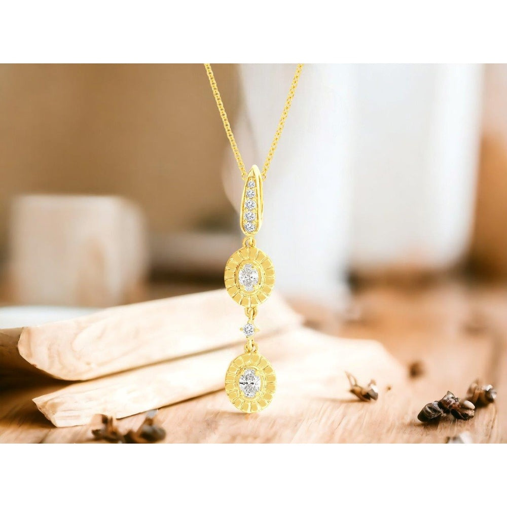 14K Yellow Gold Sunburst Drop Pendant with Channel-Set Bail and Oval Cut Diamonds - 0.29ct Total Diamond Weight - Royal Jewelry