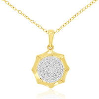 14K Yellow Gold Sunburst Halo Pendant Necklace with Pavé-Set Round Diamonds - 0.18 Carat Total Diamond Weight - Royal Jewelry