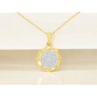 14K Yellow Gold Sunburst Halo Pendant Necklace with Pavé-Set Round Diamonds - 0.18 Carat Total Diamond Weight - Royal Jewelry