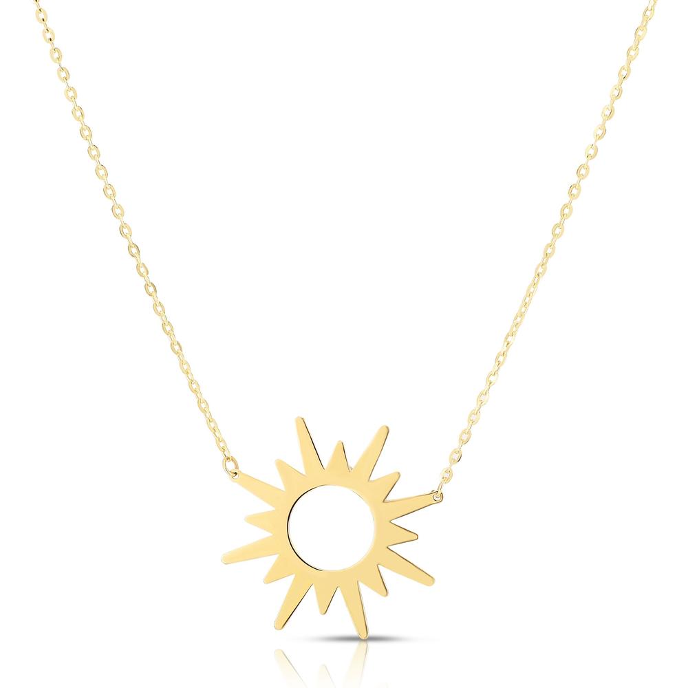 14K Yellow Gold Sunburst Motif Necklace - 18" Polished Finish by Orozza Fine Jewelry