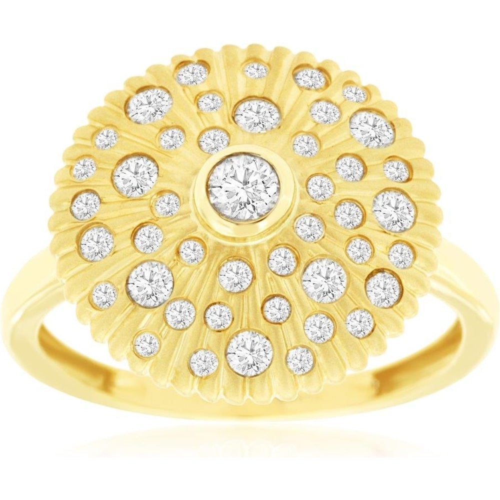 14K Yellow Gold Sunburst Motif Ring with Bezel and Flush Set Round Diamonds - 0.55 Carat Total Diamond Weight - Royal Jewelry