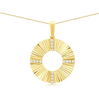 14K Yellow Gold Sunburst Open Circle Pendant with Channel-Set Round Brilliant Diamonds - 0.08 Carat Total Diamond Weight - Royal Jewelry