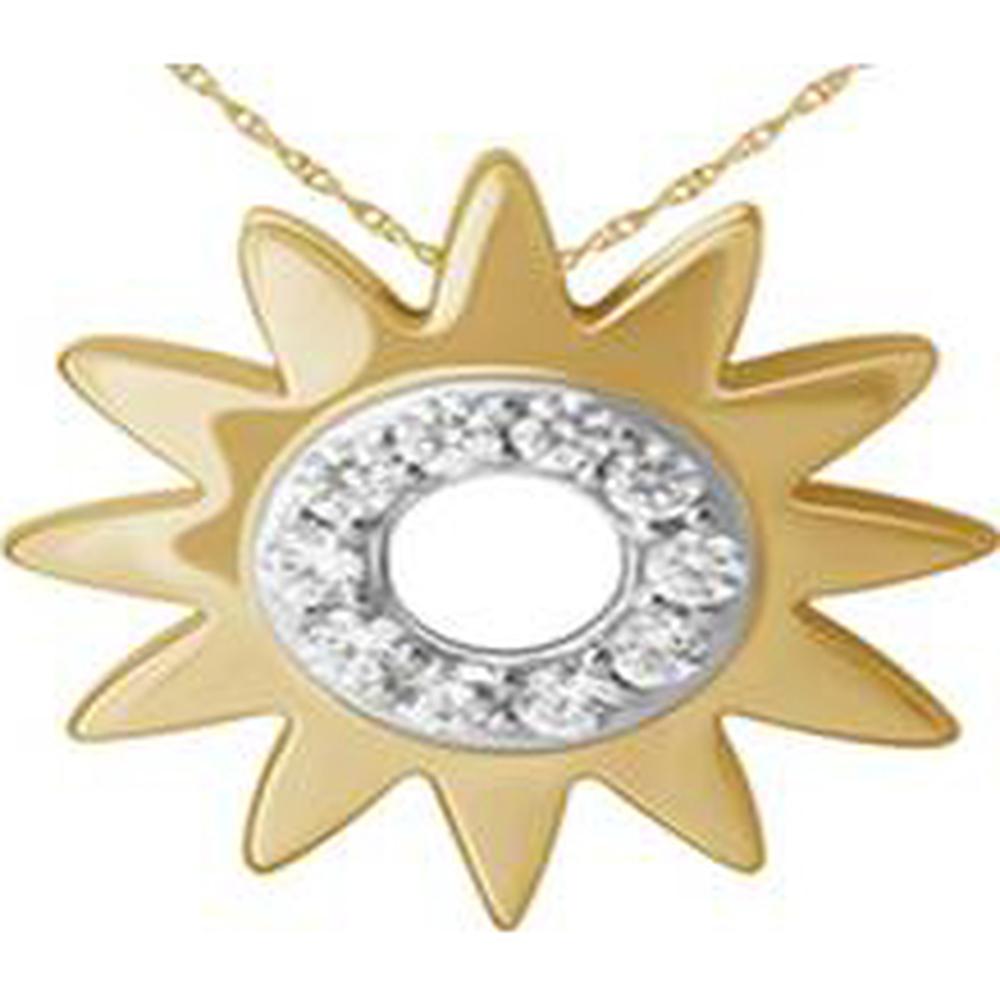 14K Yellow Gold Sunburst Pendant Necklace with 0.05 Carat Round Brilliant Diamonds - Royal Jewelry