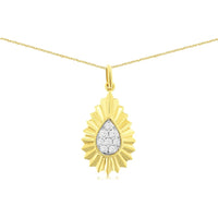 14K Yellow Gold Sunburst Pendant with Pavé-Set Pear Cluster Diamonds - 0.27 Carat Total Diamond Weight - Royal Jewelry