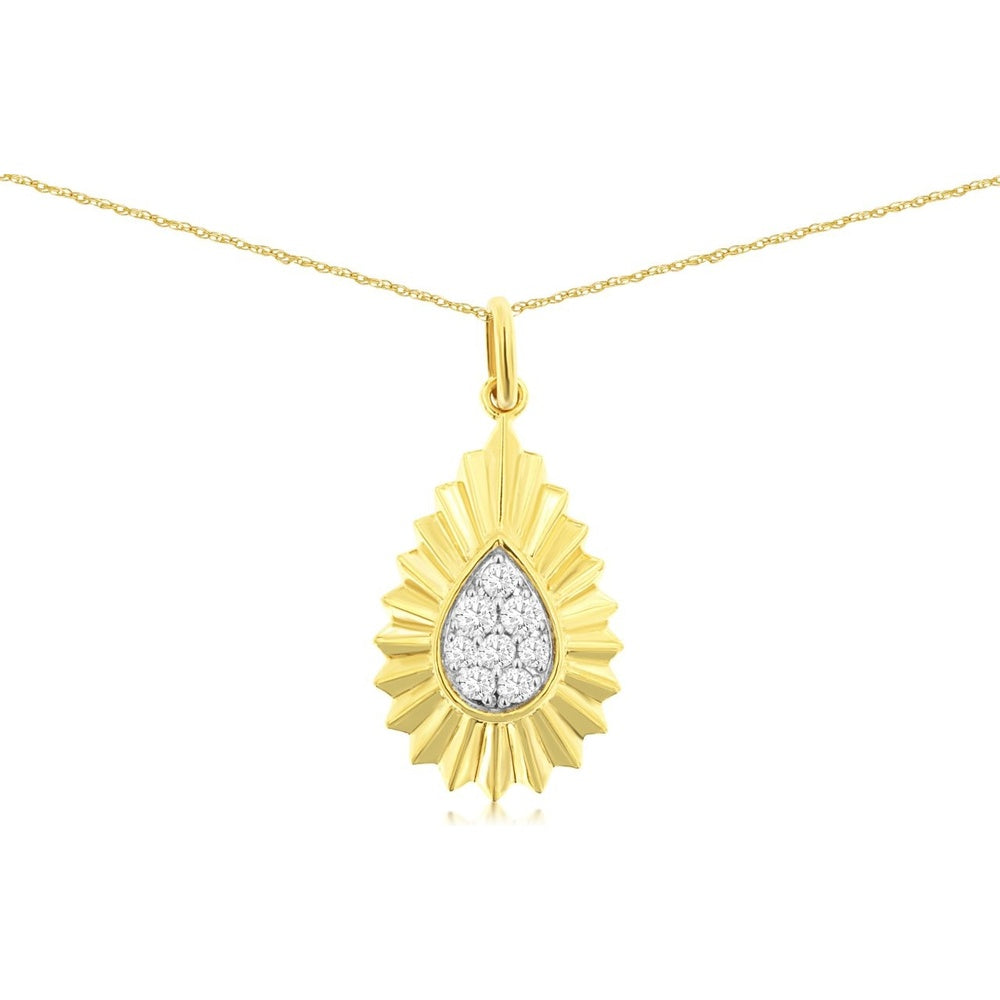 14K Yellow Gold Sunburst Pendant with Pavé-Set Pear Cluster Diamonds - 0.27 Carat Total Diamond Weight - Royal Jewelry