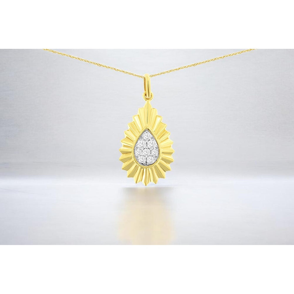 14K Yellow Gold Sunburst Pendant with Pavé-Set Pear Cluster Diamonds - 0.27 Carat Total Diamond Weight - Royal Jewelry