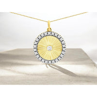 14K Yellow Gold Sunburst Texture Pendant with Halo-Set Round Diamonds - 0.25 Carat Total Diamond Weight - Royal Jewelry