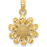14K Yellow Gold Sunflower Charm Pendant - Textured Flower Design 13.3mm by Oro Pregiato