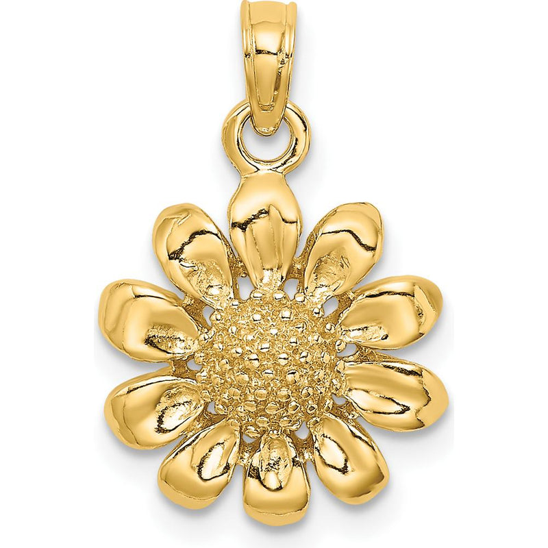 14K Yellow Gold Sunflower Charm Pendant - Textured Flower Design 13.3mm by Oro Pregiato