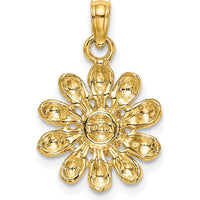 14K Yellow Gold Sunflower Charm Pendant - Textured Flower Design 13.3mm by Oro Pregiato