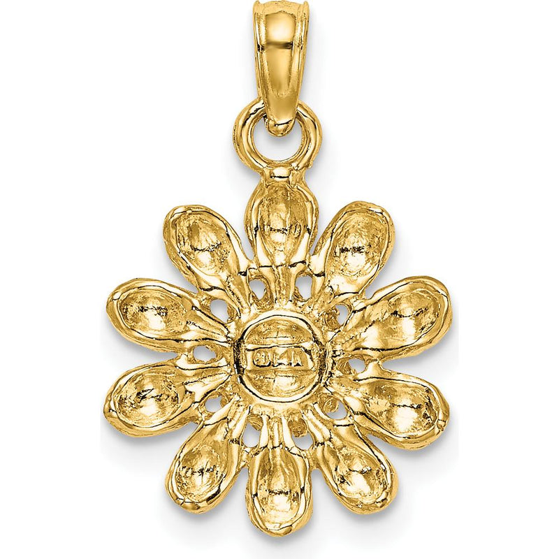14K Yellow Gold Sunflower Charm Pendant - Textured Flower Design 13.3mm by Oro Pregiato