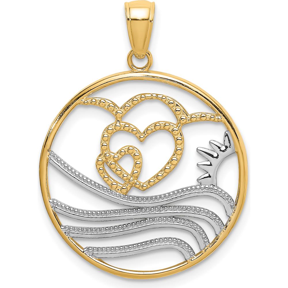 14K Yellow Gold Sunset and Heart Wave Charm Pendant with Rhodium Plating - 22.7mm Length by Oro Pregiato