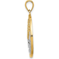 14K Yellow Gold Sunset and Heart Wave Charm Pendant with Rhodium Plating - 22.7mm Length by Oro Pregiato