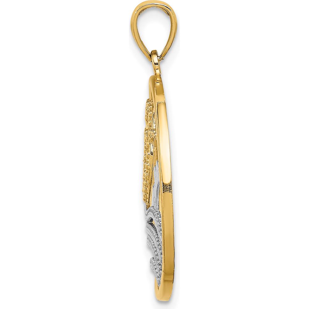 14K Yellow Gold Sunset and Heart Wave Charm Pendant with Rhodium Plating - 22.7mm Length by Oro Pregiato