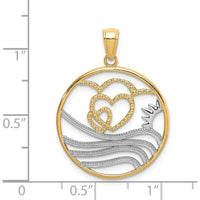 14K Yellow Gold Sunset and Heart Wave Charm Pendant with Rhodium Plating - 22.7mm Length by Oro Pregiato