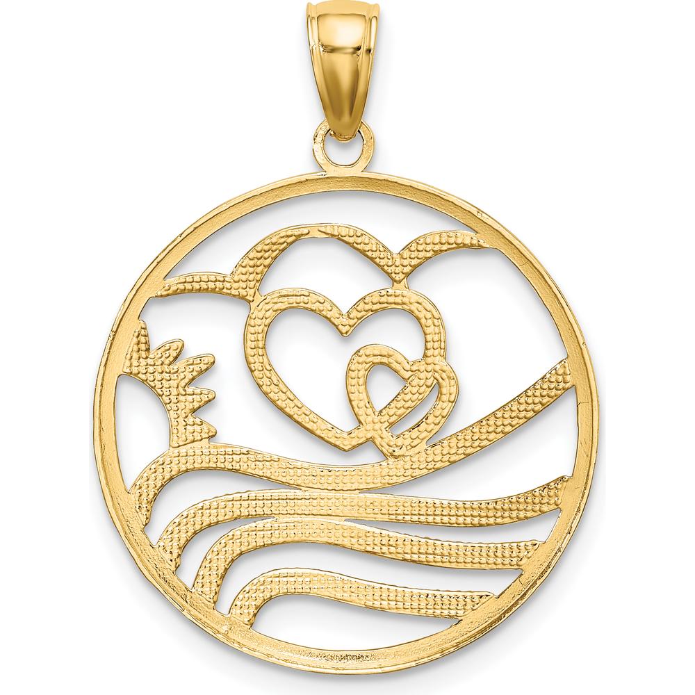14K Yellow Gold Sunset and Heart Wave Charm Pendant with Rhodium Plating - 22.7mm Length by Oro Pregiato