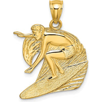 14K Yellow Gold Surfer and Wave Charm Pendant by Oro Pregiato