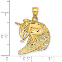 14K Yellow Gold Surfer and Wave Charm Pendant by Oro Pregiato