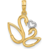 14K Yellow Gold Swan and Heart Charm Pendant with Rhodium Accent by Oro Pregiato