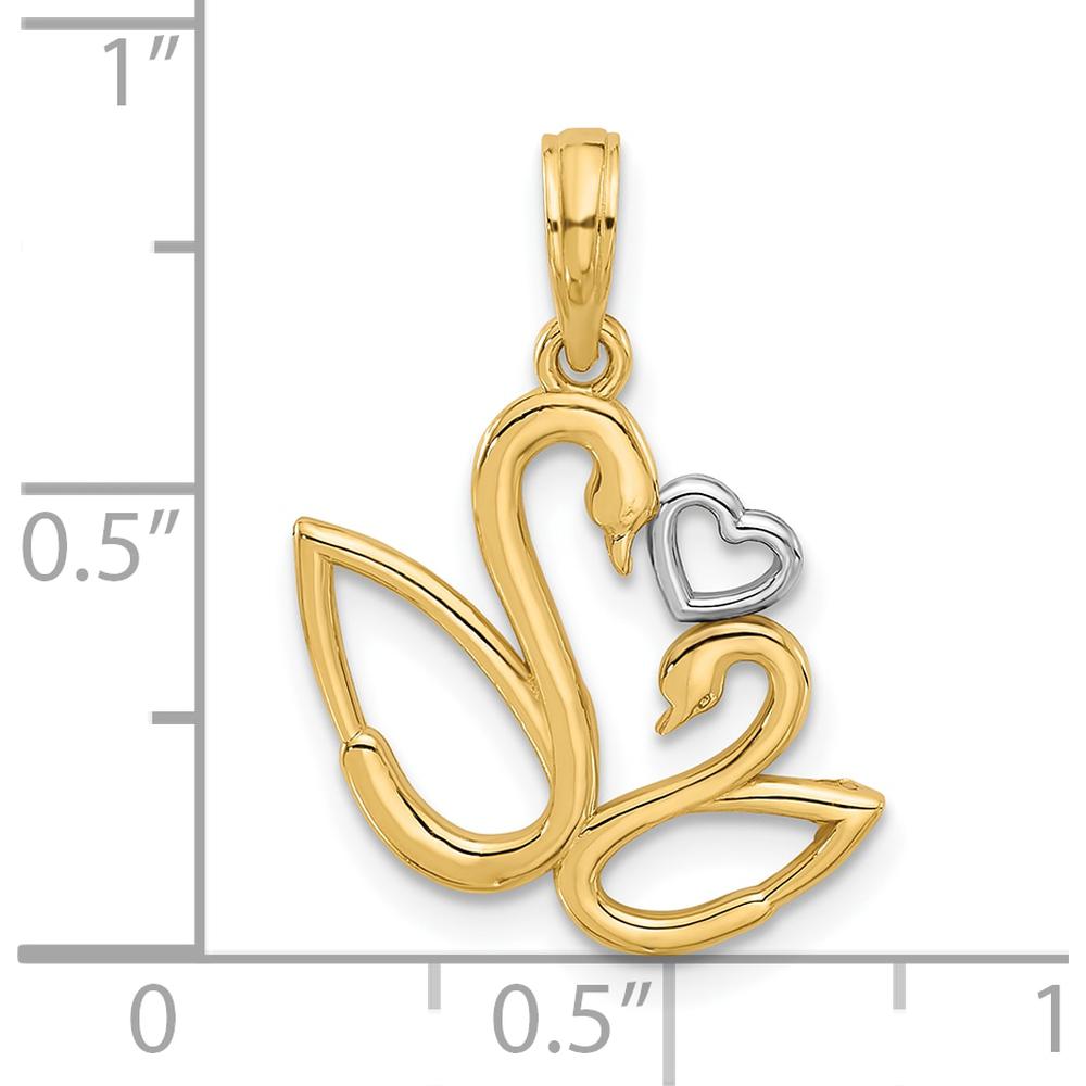 14K Yellow Gold Swan and Heart Charm Pendant with Rhodium Accent by Oro Pregiato