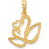 14K Yellow Gold Swan and Heart Charm Pendant with Rhodium Accent by Oro Pregiato