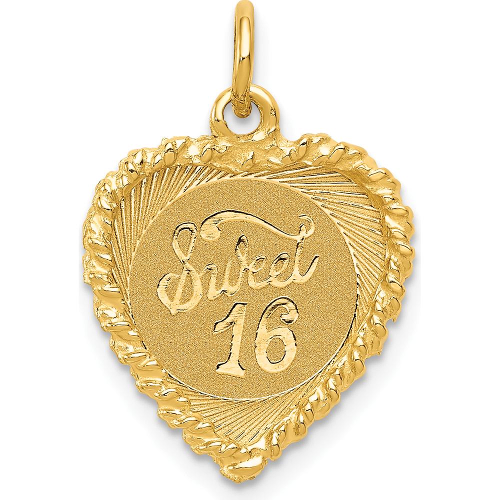 14K Yellow Gold Sweet 16 Engravable Heart Pendant Charm by Oro Pregiato