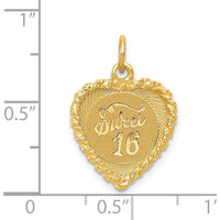 14K Yellow Gold Sweet 16 Engravable Heart Pendant Charm by Oro Pregiato