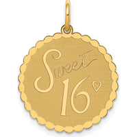 14K Yellow Gold Sweet 16 Engravable Round Disc Charm Pendant by Oro Pregiato