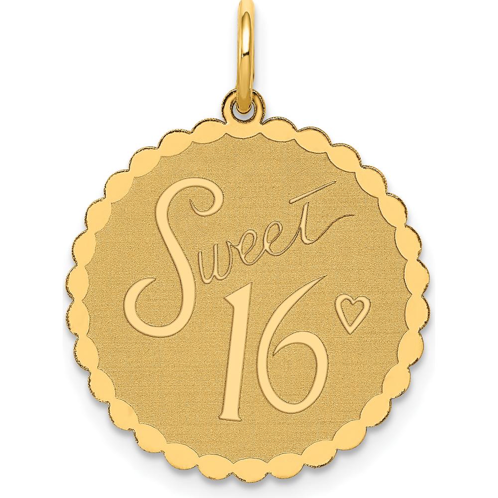 14K Yellow Gold Sweet 16 Engravable Round Disc Charm Pendant by Oro Pregiato