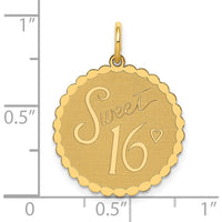 14K Yellow Gold Sweet 16 Engravable Round Disc Charm Pendant by Oro Pregiato